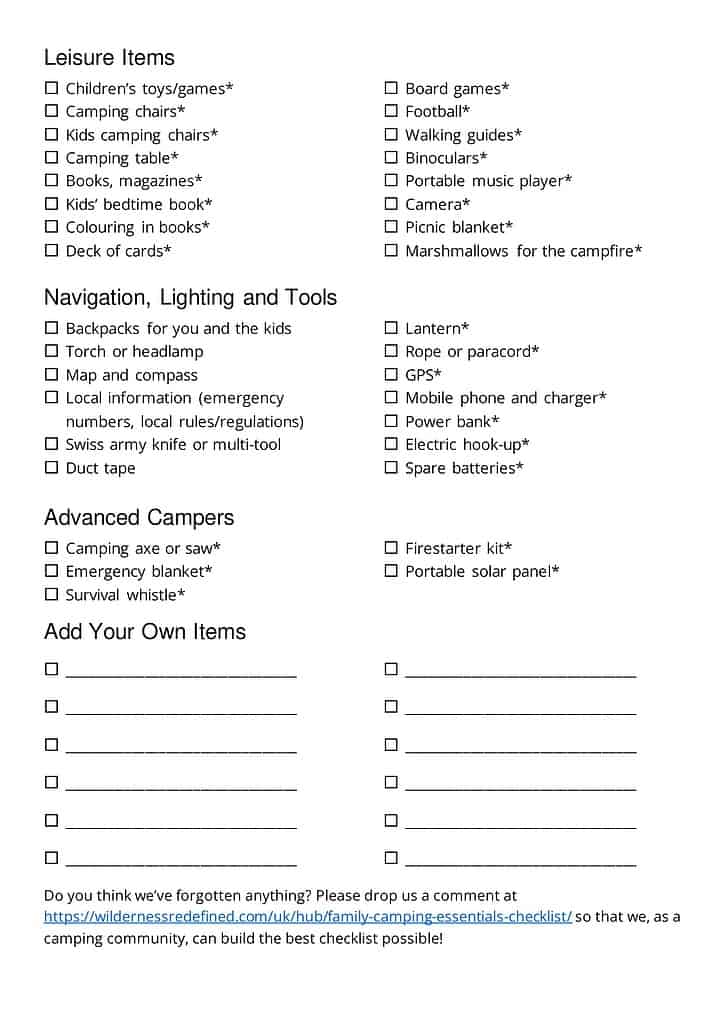 Family camping essentials checklist page 3
